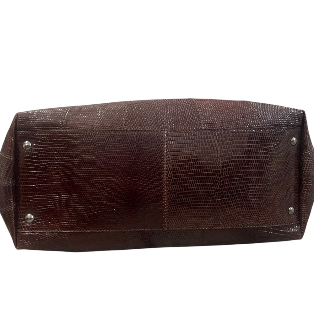 Salvatore Ferragamo Dark Brown Lizard-Embossed Leather Satchel - Picture 5 of 12